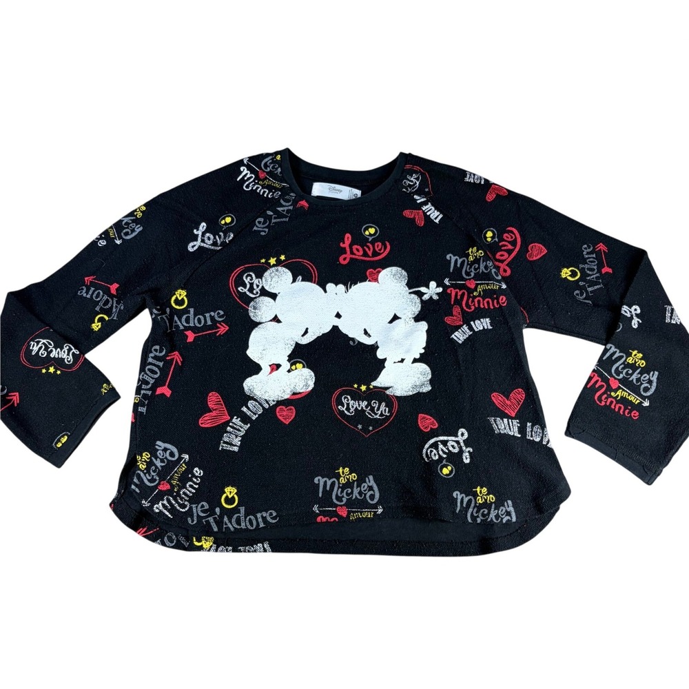 Disney Store Mickey Minnie Love Fleece Sweatshirt Women's XL Black Graphic Top